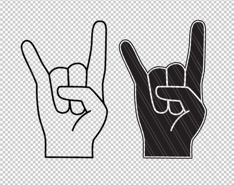 Rock on hand SVG, Rock on svg cut files, Rock hand symbol gesture clipart, Cricut Silhouette Cutting files Svg, Dxf, Eps, Pdf, Ai, Png afbeelding 2