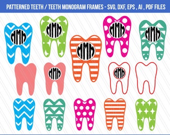 Tand SVG snijvijlen, Patroon tand clipart, Tand monogram svg, Tand SVG, Cricut, Tanden Vector, Dental SVG, Tandarts, dxf