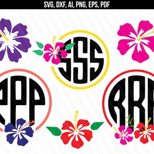 Flowers svg,Hibiscus monogram svg, Floral svg, Cricut Silhouette,Hawaii Flower, Monogram Frames for Vinyl cutters - svg,dxf,ai,eps,png,pdf