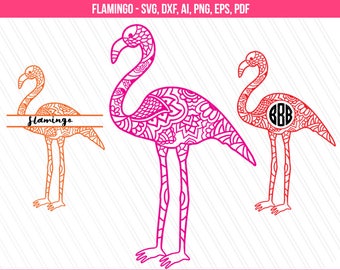 Flamingo mandala svg, monogram svg, Flamingo clipart, Flamingo mandala cut files, Animals svg, Mandala svg-Svg, Dxf, Ai, Png, Pdf, Eps