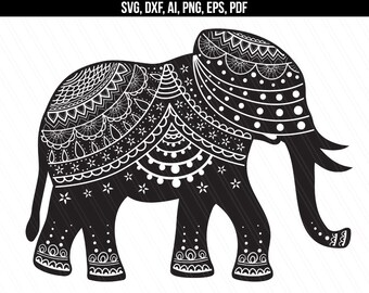 Svg mandala éléphant, mandala ethnique svg, vecteur éléphant, animaux Mandala svg dxf, Silhouette Cricut coupe fichiers-Svg, Dxf, Eps, Ai, Png, Pdf