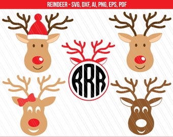 Reindeer svg, Christmas svg, Reindeer cut files, Rudolph svg, christmas reindeer svg - svg, dxf, ai, pdf, png, eps -Instant digital download