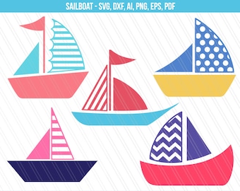 Sailboat svg, Sailboat cliparts, Boat cutting files, Nautical svg - Svg, png, Eps, Ai, Pdf, Dxf - Instant digital download