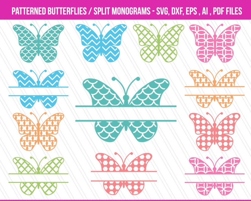 Download Butterfly Svg Cutting Files Dxf Patterned Butterflies Clipart Butterfly Split Monogram Svg Butterfly Svg Cricut Butterfly