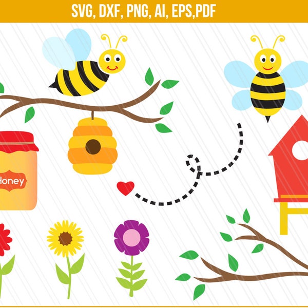 Honigbienen Clipart Set, Bienen Svg, Honigbiene Clipart, Bienen svg, Hummeln svg, Cricut Silhouette - Direkter digitaler Download - PNG