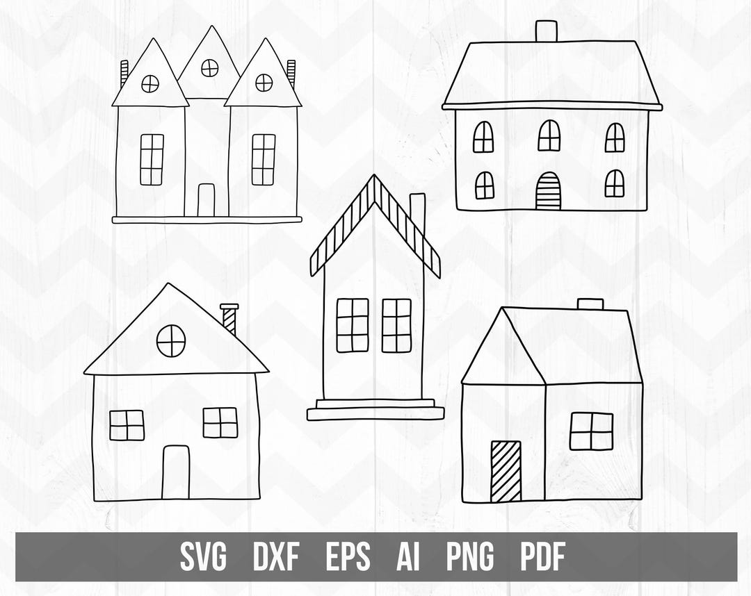 Doodle Houses Clipart | Cute House Svg | Hand Drawn Houses Vector ...