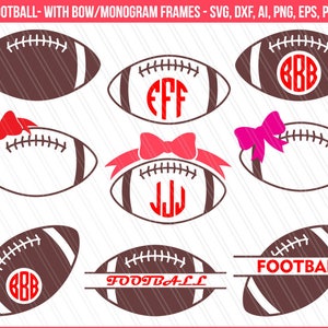 Futebol svg, futebol svg com laço, monograma de futebol svg, decalque de futebol svg, Cricut, Silhouette, svg futebol - Svg, Dxf, Ai,Pdf, Png,Eps