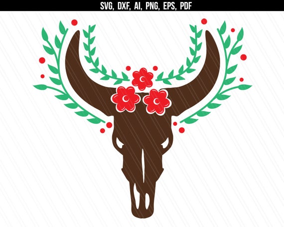Cow Skull Floral Svg Dxf Bull Skull Floral Cow Skull Head Etsy