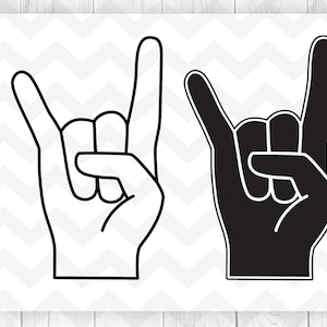Rock on hand SVG, Rock on svg arquivos de corte, Rock hand symbol gesture clipart, Cricut Silhouette Cutting files - Svg, Dxf, Eps, Pdf, Ai, Png