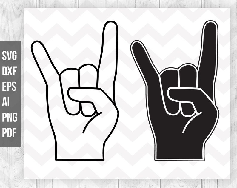 Rock on hand SVG, Rock on svg cut files, Rock hand symbol gesture clipart, Cricut Silhouette Cutting files - Svg, Dxf, Eps, Pdf, Ai, Png