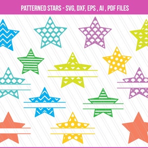 Star SVG, Star clipart,  Patterned Star svg, split monogram svg, Decoration svg, Christmas svg - Instant Digital download