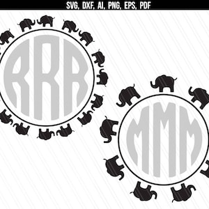 Elephant circle monogram frame svg, dxf, Elephant monogram svg, Cricut Silhouette , Screen Printing, Vinyl Cutting- svg,dxf,ai,eps,png,pdf