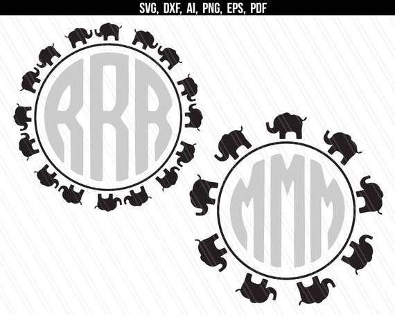 Elephant Circle Monogram Frame Svg Dxf Elephant Monogram Etsy