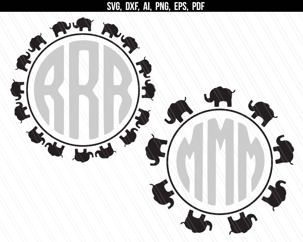 Download Elephant circle monogram frame svg dxf Elephant monogram ...