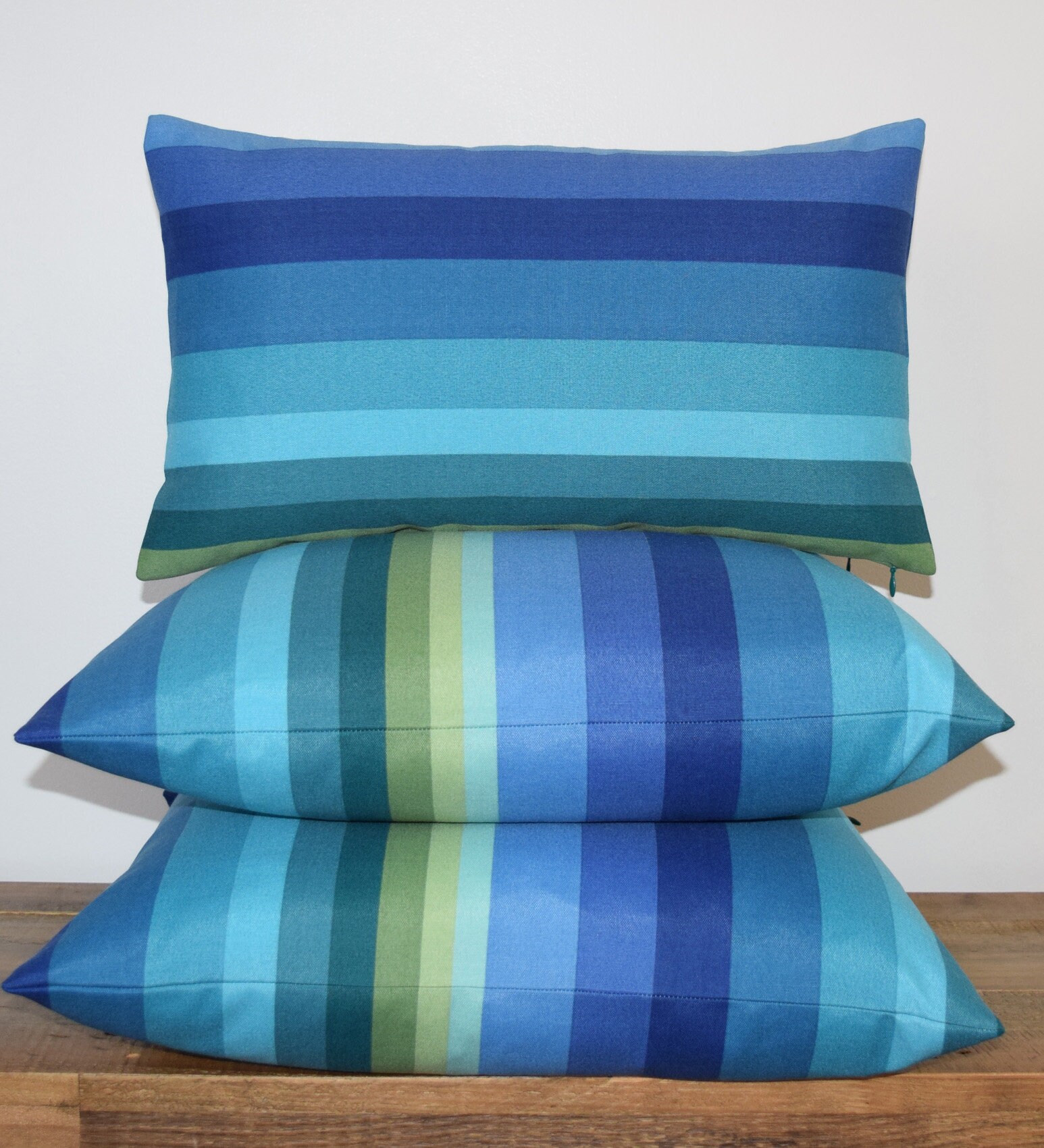 Blue and Green Outdoor Pillow Cover Stripes Aqua Turquoise Etsy