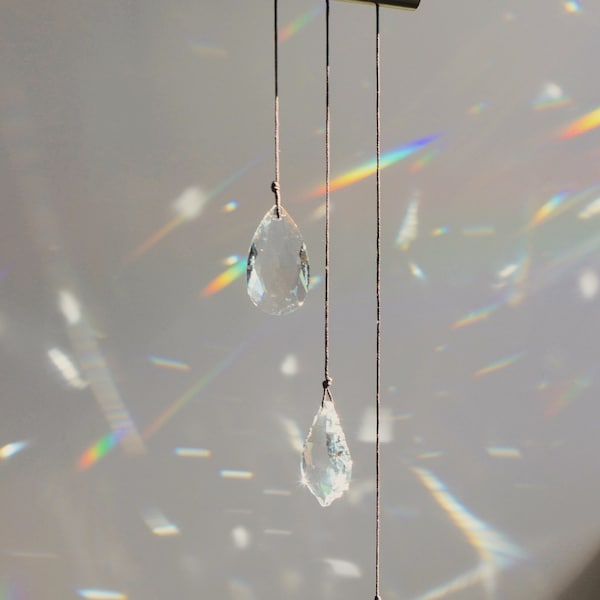 Gold Brass Suncatcher Set Crystal Glass for Windows - Crystal Mobile - Sparkling Rainbow