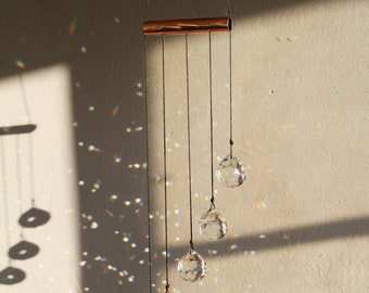 Multiple Suncatcher Spheres Crystal Glass for Windows - Penta Crystal Mobile - Sparkling Rainbow - Prism Metal Sculpture Crystal Ball