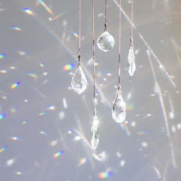 Multiple Suncatcher Crystal Glass for Windows - Penta Crystal Mobile - Sparkling Rainbow - Prism Metal Sculpture Crystal Ball