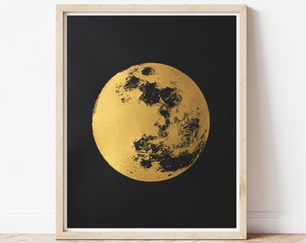 Gold Full Moon Art Print, Metallic Gold Boho Print