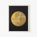 Large Moon Metallic Gold Screen Print, Realistic Moon Modern Home Decor, Best Friend Gift 