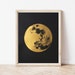 Gold Full Moon Art Print, Metallic Gold Boho Print 