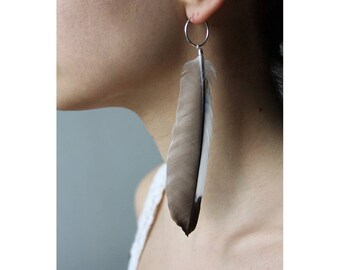 Boho Jay Feather Earrings, Feather, Hoop Earrings, Real Feather Earrings, Natural Feather, Bohemian Style, Festival, Gift