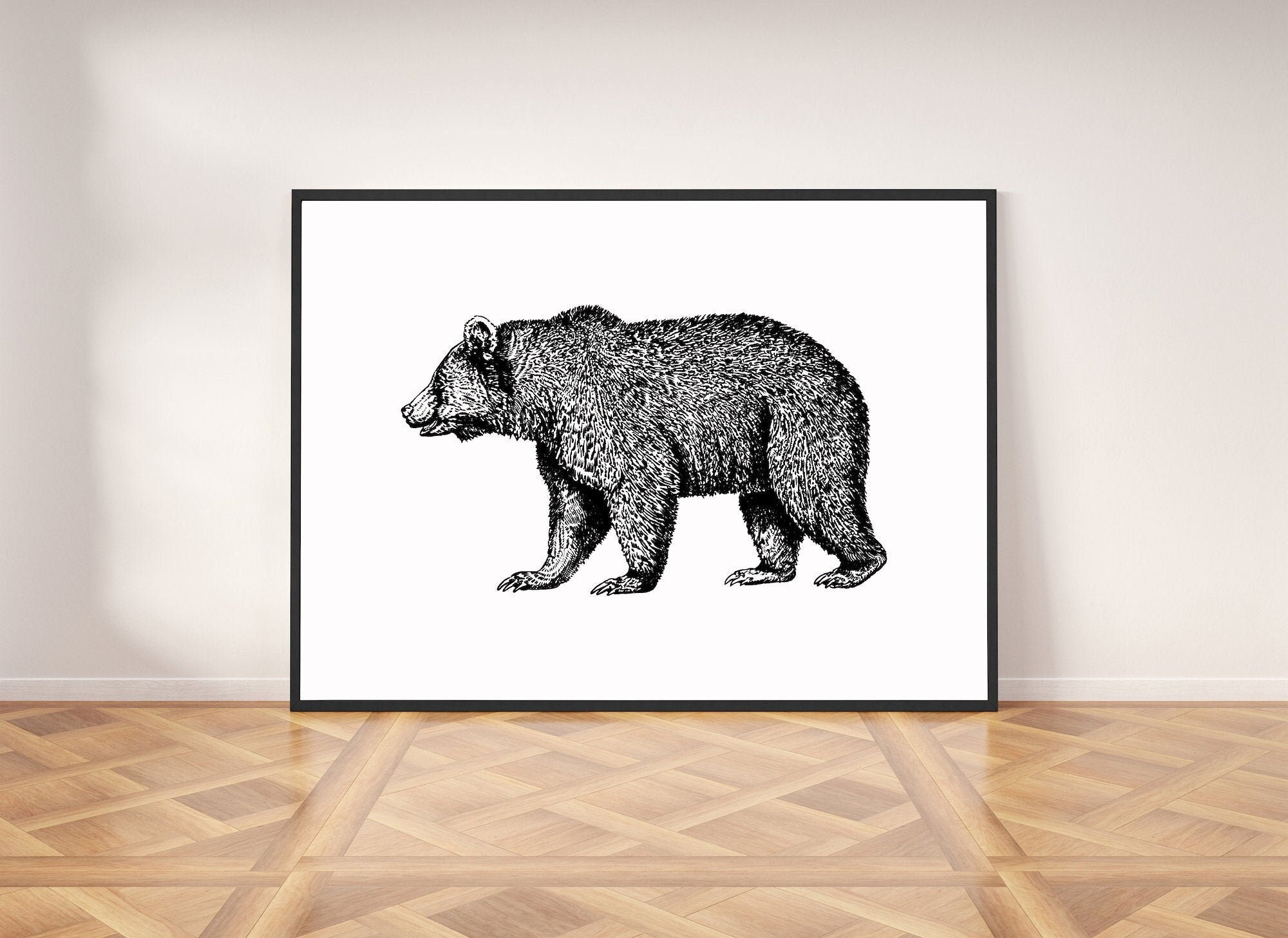 Bear Print Grizzly Bear Black and White Print A3 Print - Etsy UK