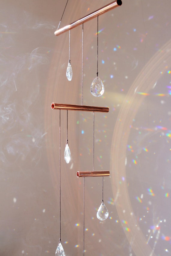 Crystal Glass Mobile Suncatcher – Rainbow Maker with Copper & Faceted Prisms