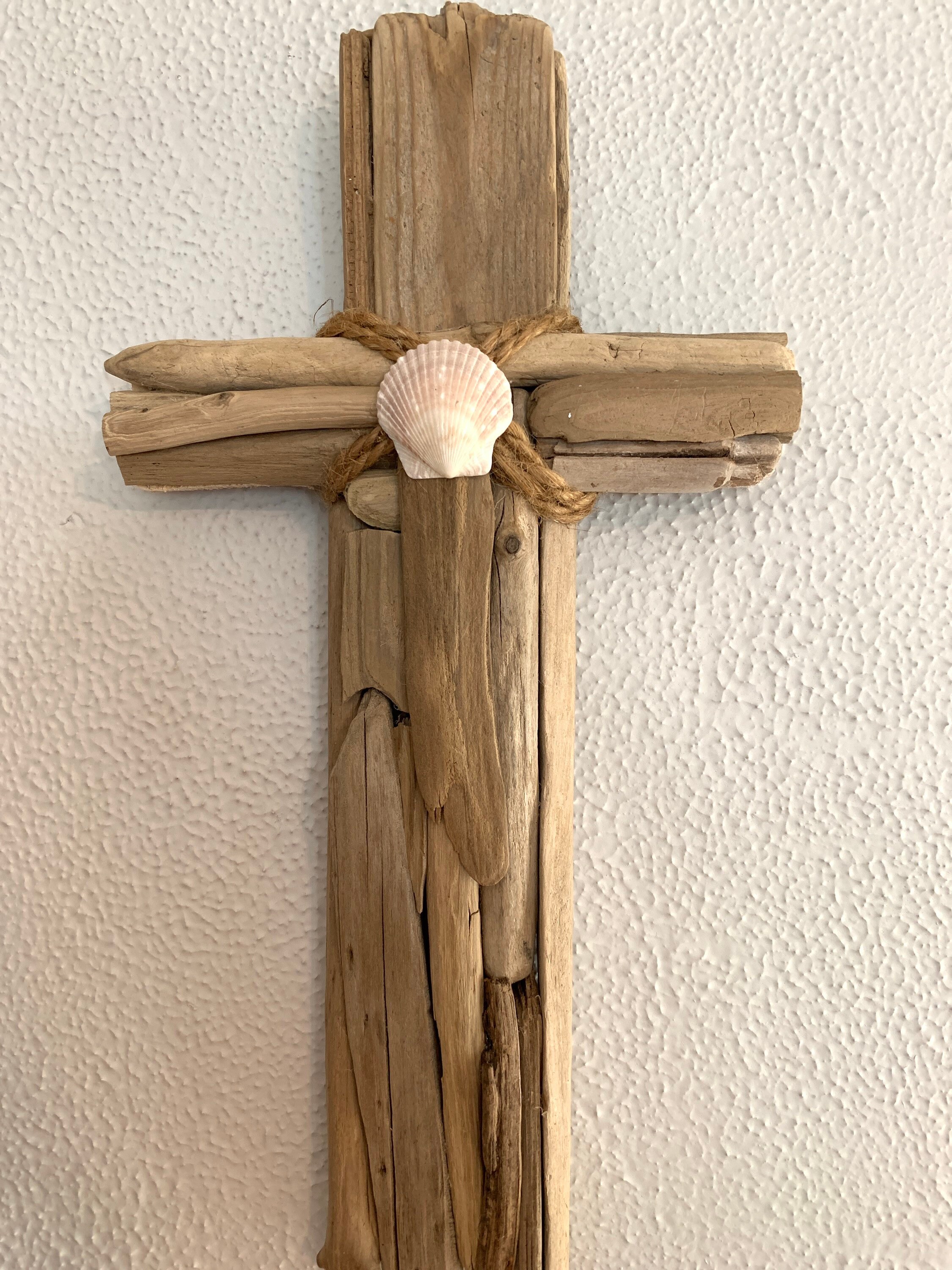 Driftwood & Seashell Cross . Driftwood Cross Wall Decor Etsy