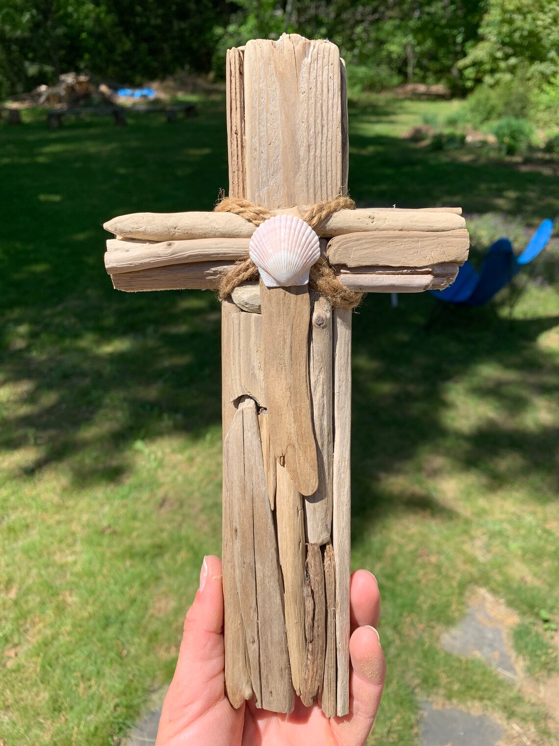 Driftwood & Seashell Cross . Driftwood Cross Wall Decor Etsy