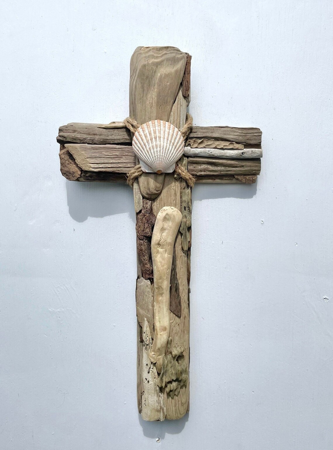 Driftwood & Seashell Cross . Driftwood Cross Wall Decor Etsy