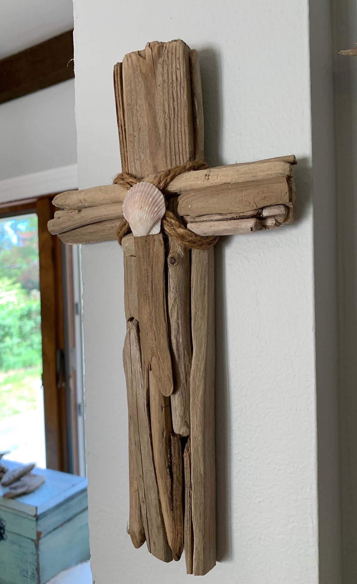 Driftwood & Seashell Cross . Driftwood Cross Wall Decor | Etsy
