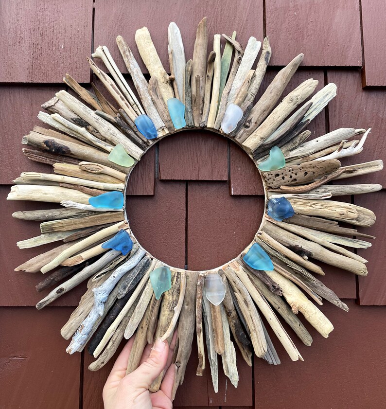 Large Driftwood & Seaglass Wreath . Driftwood Sunburst . Etsy