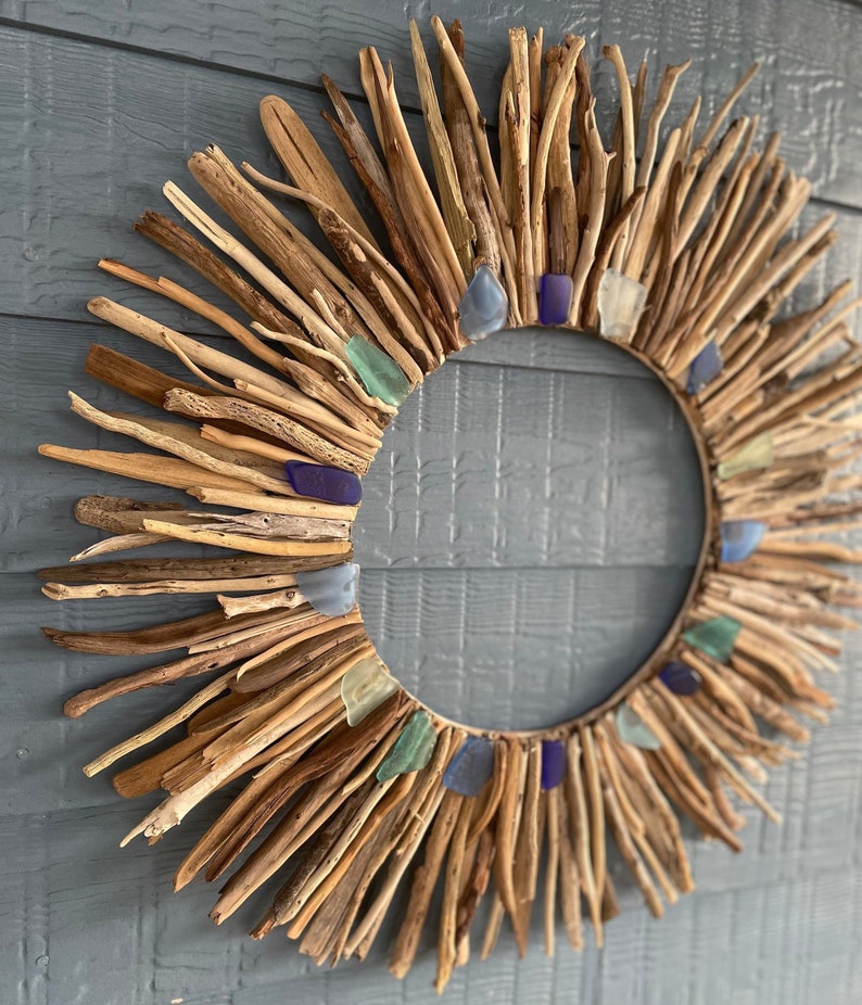 Large Driftwood & Seaglass Wreath . Driftwood Sunburst . Etsy