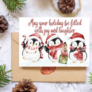 Affascinante biglietto di auguri di Natale con pinguino - Pieno di gioia e risate Gioioso download digitale per buone feste