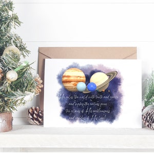 Alegría para el mundo - Tarjeta de felicitación navideña digital / Tema de los planetas, el sistema solar y el universo