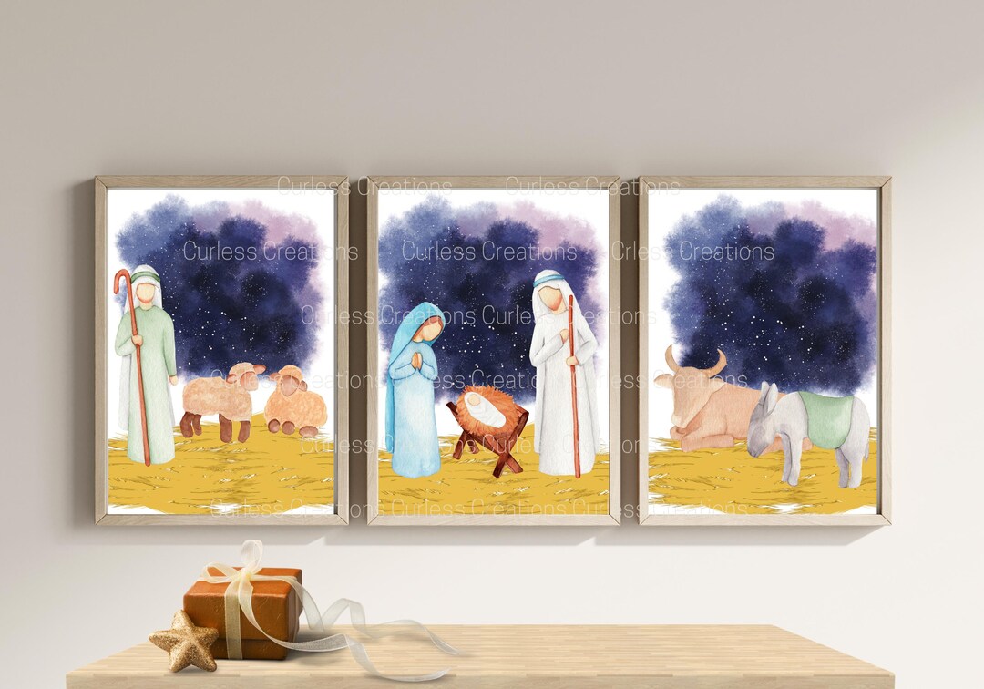 Minimalist Nativity Scene Art - Set of 3 Digital Prints for Christmas ...