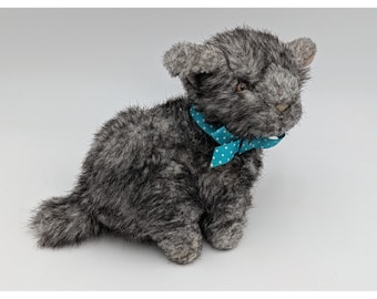 Gund Plush Gray Black Frosted Cat Kitten Blue Polka Dot Bow 1993 Vintage