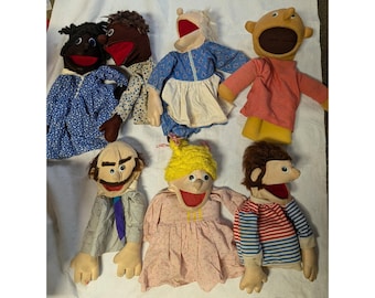 Hand Puppet Plush Lot of 7 Family Vintage Foam Professional Handmade