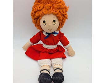 Applause Little Orphan Annie Rag Doll Red Dress Yarn Hair 1982 Vintage 18 inch