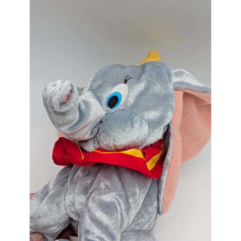 Fisher Price Dumbo Elephant Plush Gray 2001 Mattel Disney Yellow Hat 9 Inch image 3