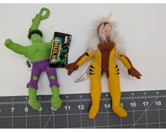 Marvel Plush Toy Lot Hulk Sabretooth Kellytoy 2003 Clip On Stuffed Toy