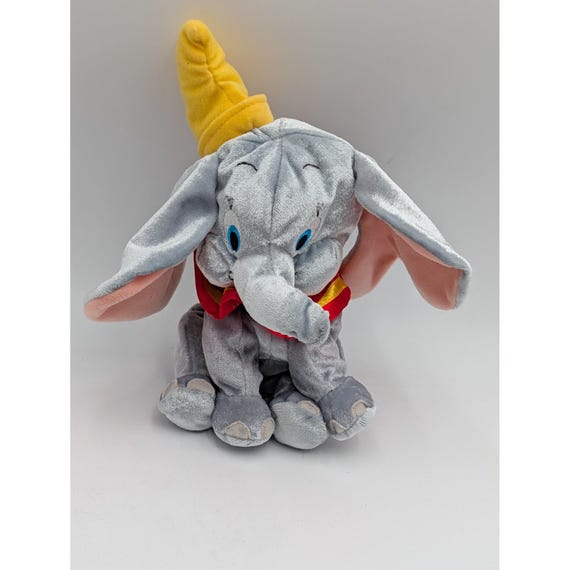 Fisher Price Dumbo Elephant Plush Gray 2001 Mattel Disney Yellow Hat 9 Inch