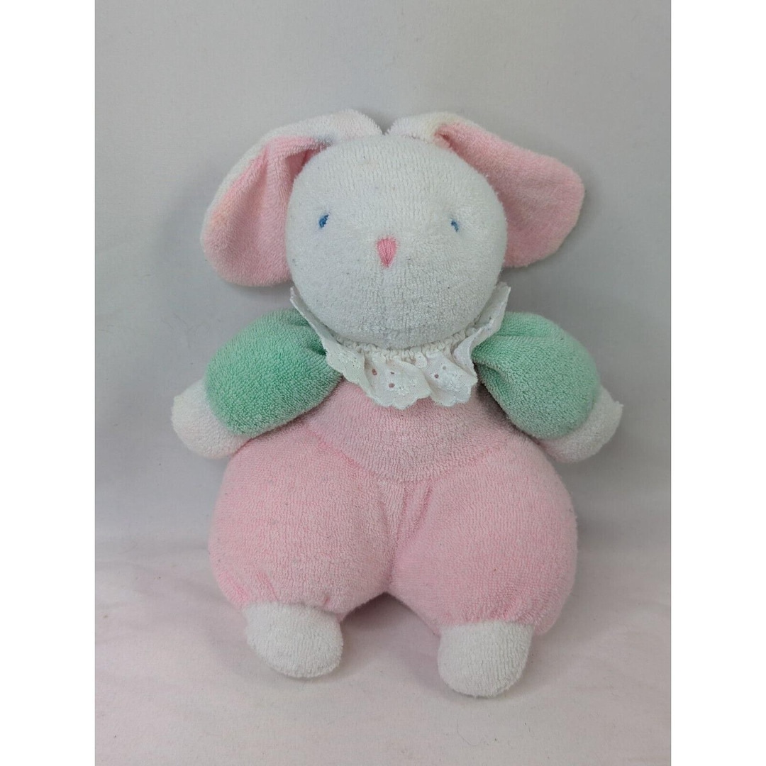 First Peek Terry Cloth Bunny Rabbit Plush Colorblock Rattle 8 Inch ...