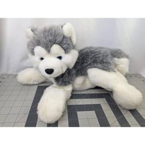 A&A Husky Wolf Dog Plush 18 Inch Blue Eyes Stuffed Animal Toy
