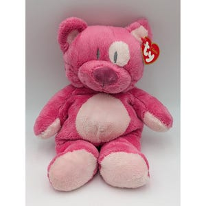 Ty Pluffies Bluesy Plush Bear Pink Shaggy Stuffed Animal 2005 Eye Patch 10 Inch