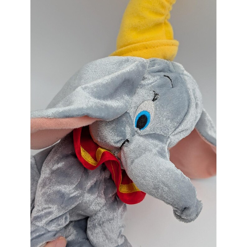 Fisher Price Dumbo Elephant Plush Gray 2001 Mattel Disney Yellow Hat 9 Inch image 2