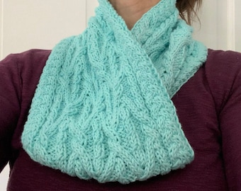 Cable Knit Cowl Pattern, Cozy Cable Neck Wrap, Knit Circle Scarf