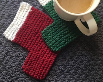 Knit Coasters Set, Christmas Stocking Coaster Set, Knitted Coasters, Coaster Pattern