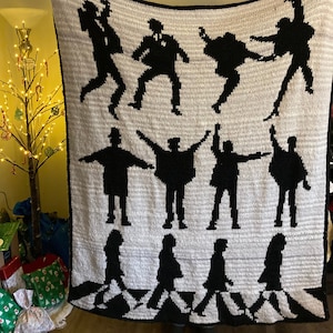 Modèle de couverture double tricot The Beatles, modèle double tricot réversible avec pochettes d'album des Beatles, Twist and Shout, Au secours !, Abbey Road